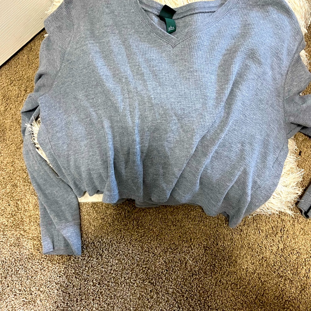 Long sleeve cropped gray hoodie.